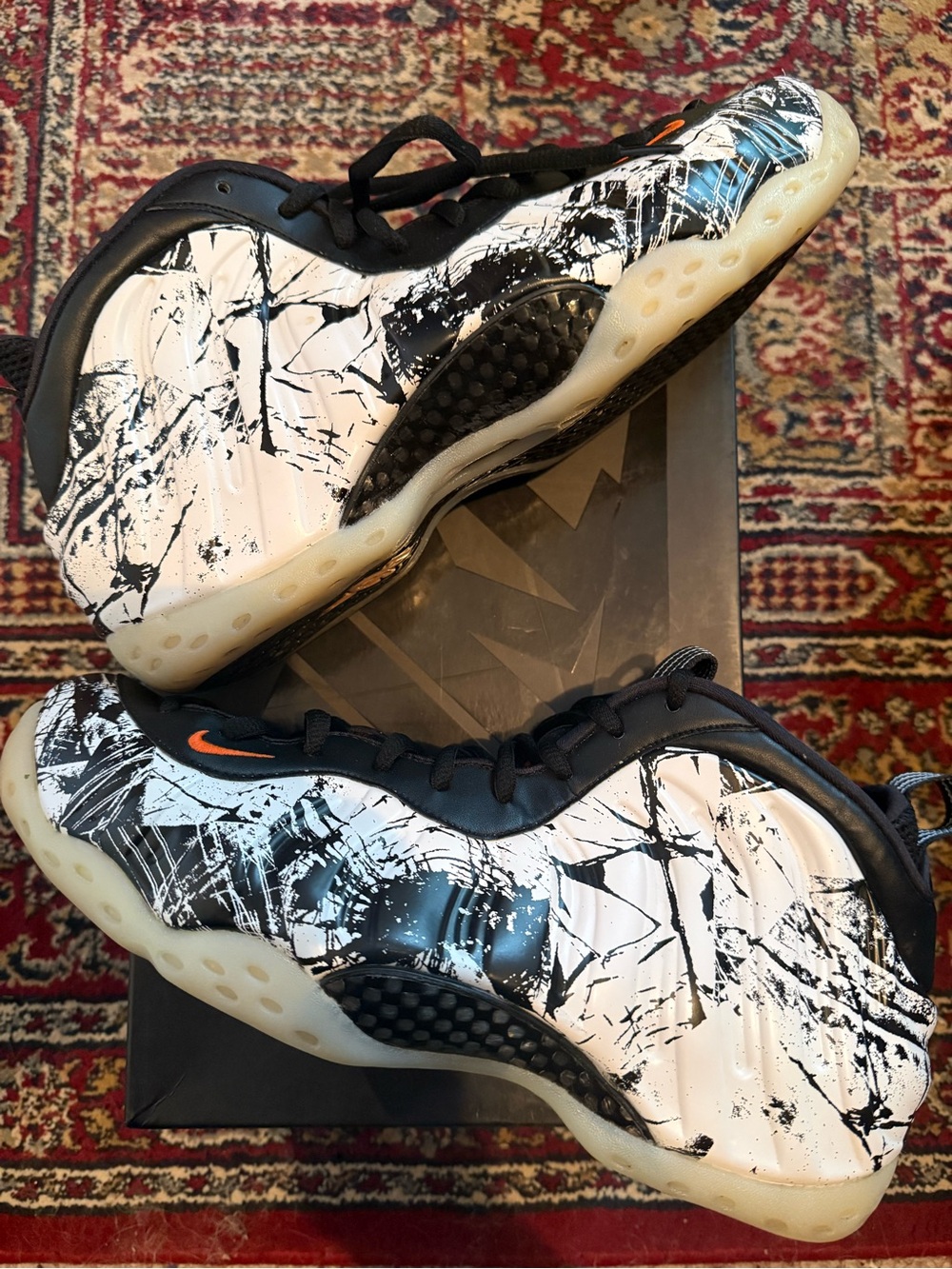 Nike Air Foamposite One Shattered Backboard in White, Black and Orange Accent